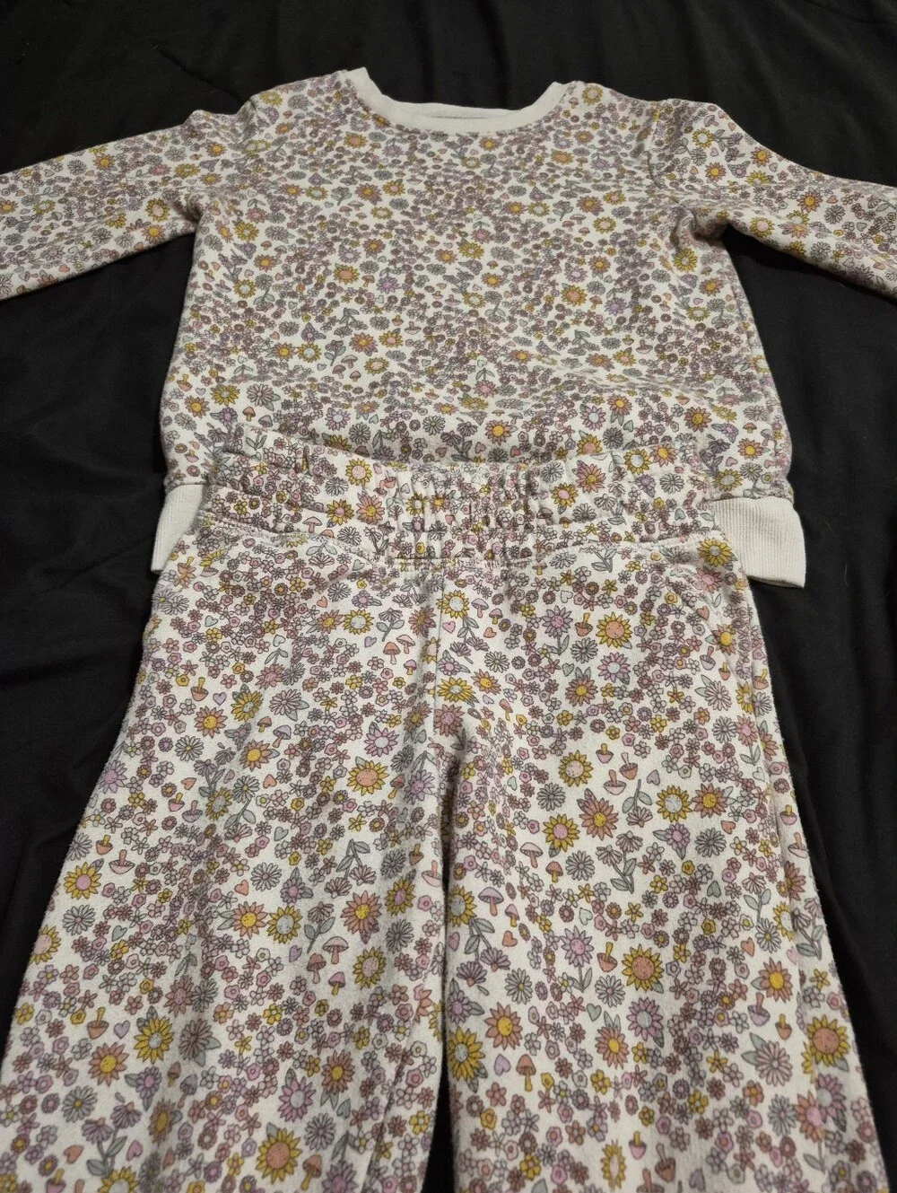 Kids Floral Comfy Swet Set - White with Pink & Yellow Flowers